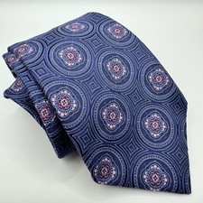 Daniel Cremieux Mens Silk Tie Blue Purple Pink Blue Medallion Geometric Luxury