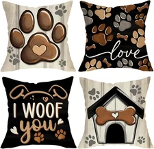 Dog Paw Print Home Decorative Throw 18" x (Pack of 4), 