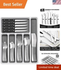 Dishwasher Safe 49-Piece Silver Flatware Set with Steak Knives & Organizer