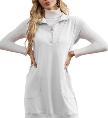 New 1/2 Zip Off White Cotten athletic dress Pockets Cute Tennis Workout Dress