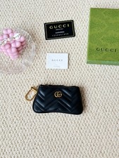 GG Black Leather Chevron GG Marmont Key Pouch