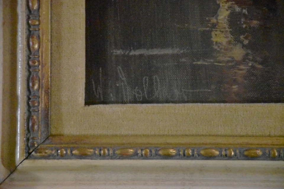 WILHELM VOLKER, Forest Scene Landscape Oil Painting in solid wood frame, 38"x34" - Image 3 of 4