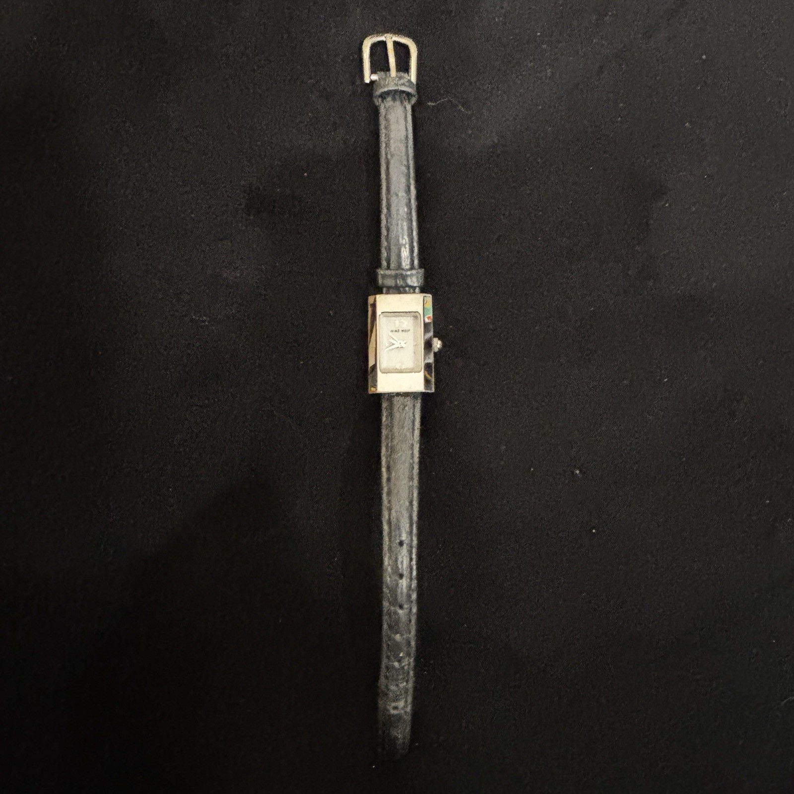 Nine West Rectangular Silver Tone Watch Black Lea… - image 2