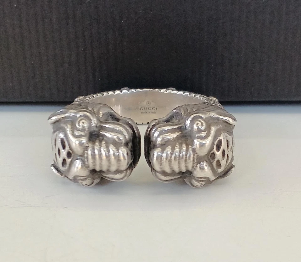 Anillo Gucci Jardín Plata Esterlina 925 Cabeza de Tigre Talla 21/9.5 EE. UU. con Caja Usado Foto 2 de 4