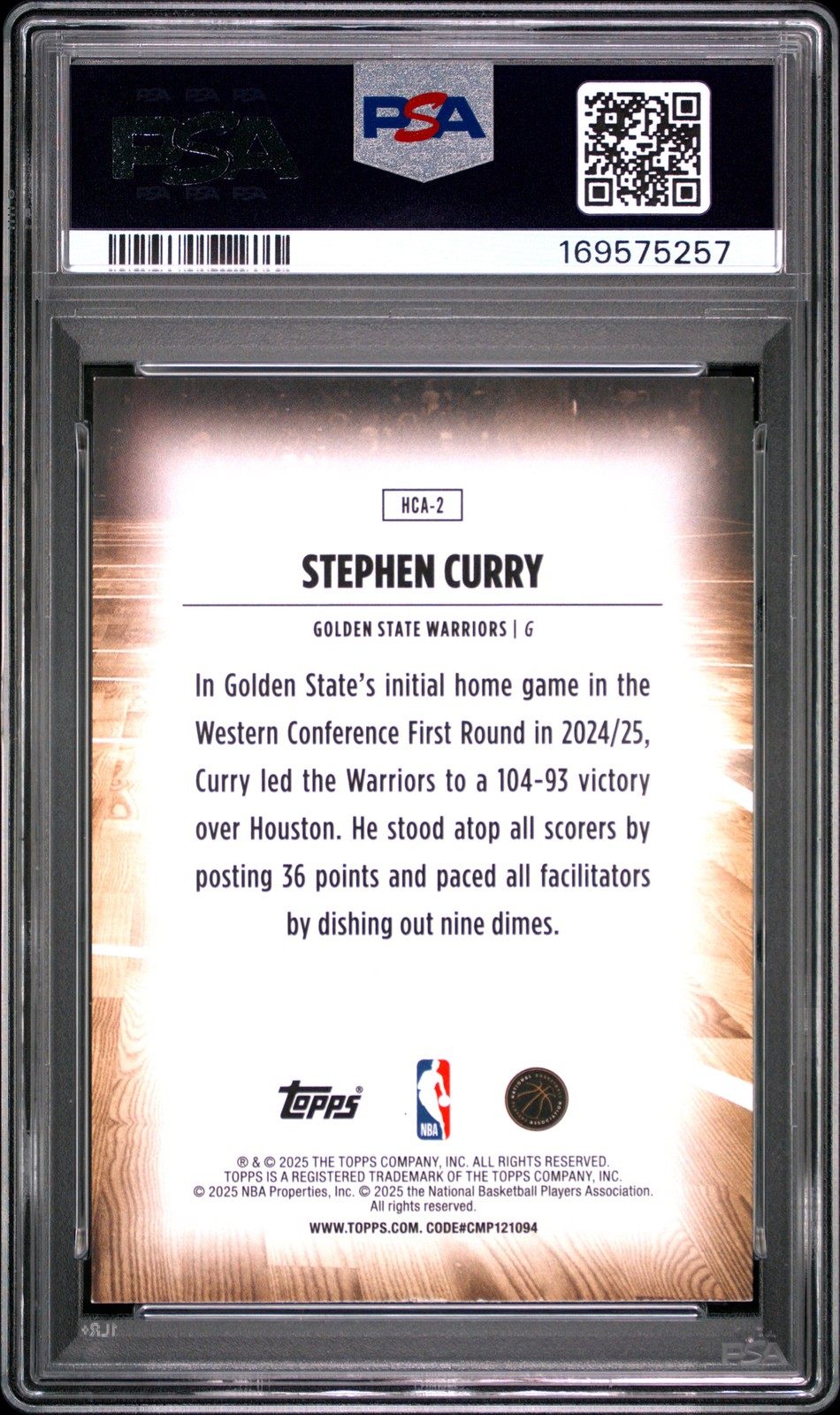 2025 TOPPS HOME COURT #HCA-2 STEPHEN CURRY PSA AUTHENTIC view 2