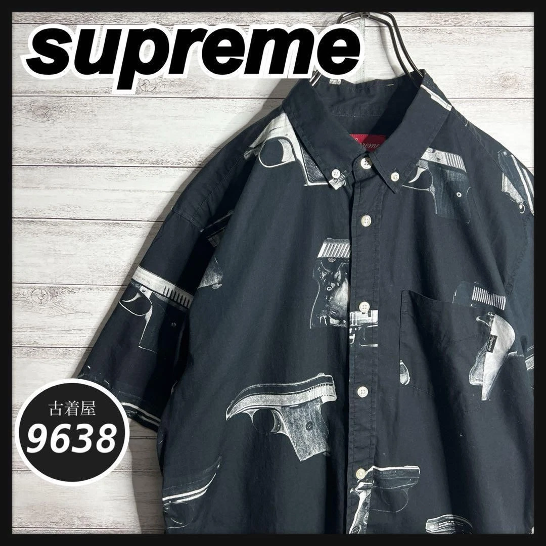 Chemise à manches courtes motif pistolet suprême usure ample superposition rare