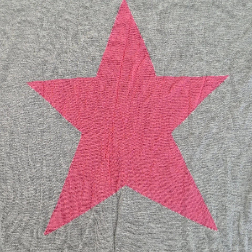 HUSH Jumper XS Grey Women's 100% Bamboo V-Neck Pink Star Knit Long Sleeve - Image 4 of 4