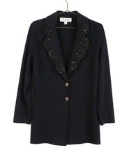 ST JOHN BLACK JACKET DECOR KNIT BUTTONS SZ 6