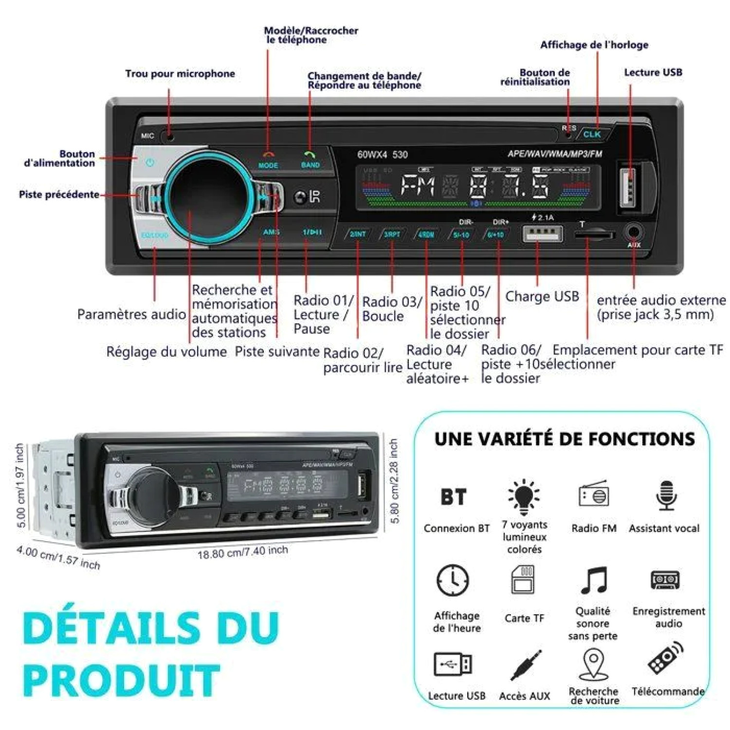 Autoradio 1 DIN Bluetooth 5.0 avec localisation par application mobile - 3