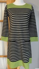 Y2K Jessica Howard Sweater Dress Sz S Green Gray Stripes Pockets Preppy Classic