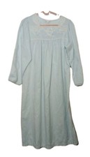 Miss Elaine Damask Lace Nightgown Blue Cottage Granny Core Peasant Long Sleeve
