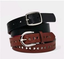 Cat  Jack girls Leather belts 2 set reversable black  pink, brown  hearts