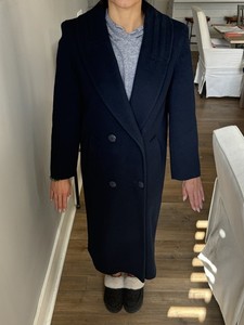 Holly Deb Vintage Wool Trench Coat Navy 4 Button Close Made In USA fits Small