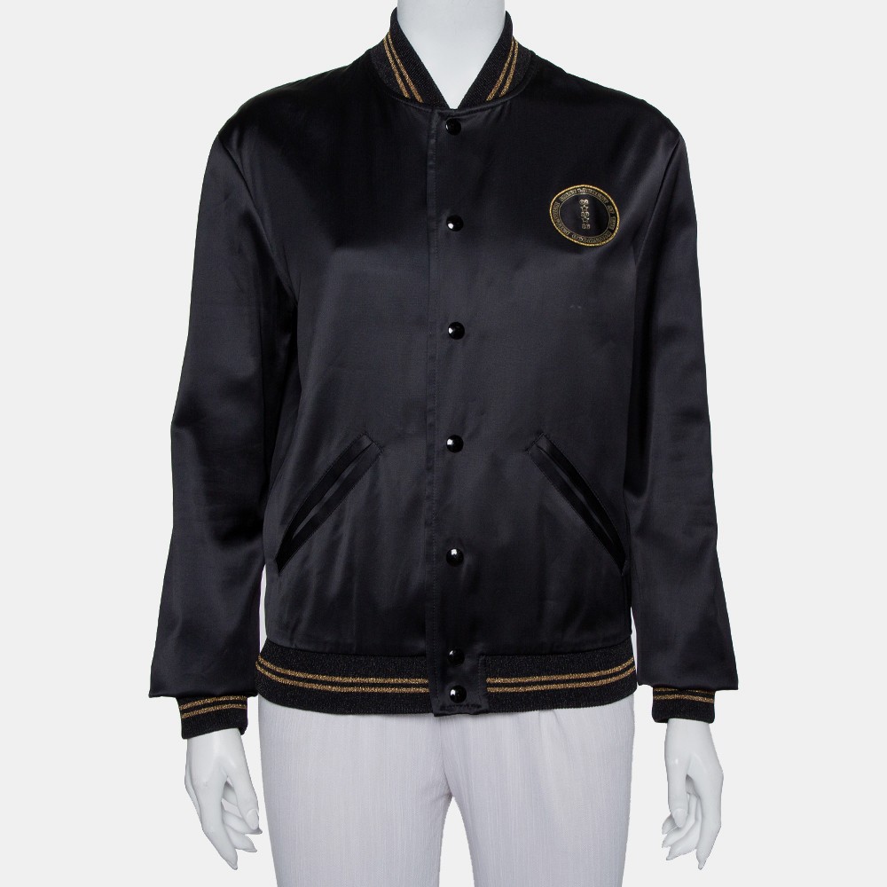 Giacca Frontale Saint Laurent Paris Nero Satinato Lurex Dettaglio Bottone L