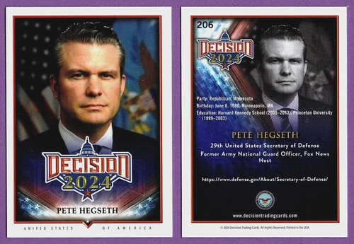 Pete Hegseth Decision 2024 Update Base Card #206 United States Secretary of War