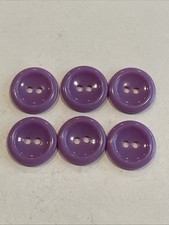 Vintage Plastic Buttons Set Of 6 Purple 3/4” Sew Through 2 Hole