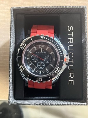 Structure Men's Red Silicone Chronograph Black Dial Wristwatch with Original Box