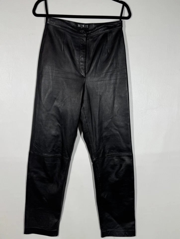 Mixit 90s Y2K Black Soft Leather High Rise Straight Leg Pants Womens Size 6 - Image 4 of 4