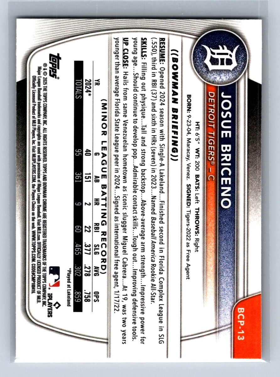 2025 Bowman Baseball Josue Briceno Chrome 1st | eBay