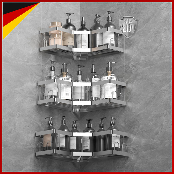 Duschablage Ohne Bohren 3 Pcs Edelstahl Silber RostbestäNdig Badregal Dusche-image