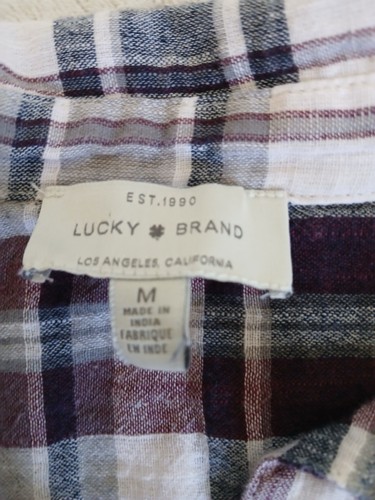 Lucky Brand Women Medium Purple Gray Plaid Collared Camp Shirt Blouse Top - Picture 13 of 14