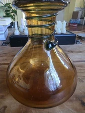 Signed Vintage MCM Blenko Glass Vase Swirl Amber 2002