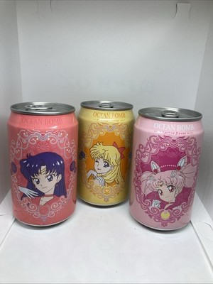Sailor Moon Collectible Sparkling Flavored Water Soda Set 3 Cans NEW Exp 2027