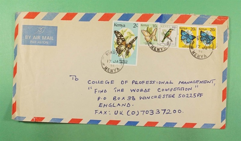 DR WHO 1994 KENYA BUTTERFLY 2.00 KIKUVU AIRMAIL TO ENGLAND R51190