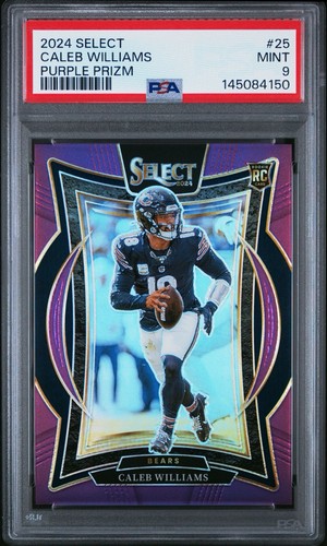 Caleb Williams 2024 Panini Select Concourse Purple Prizm Rookie 58/75 PSA 9