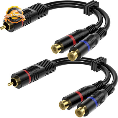 RCA Male to Dual Female Y Splitter Cable Stereo Mono Gold Plated 8in 2pk