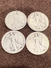 4 90% Silver Walking Liberty Half Dollars Very Worn No Rsrv 3 Day Auct 45.9 Gram