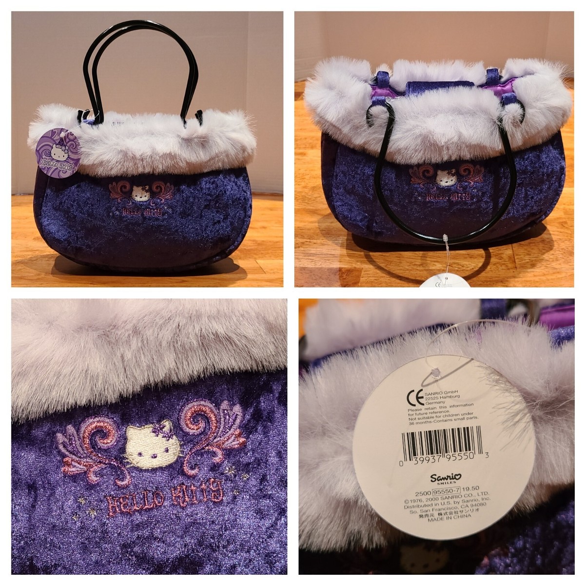 New! Vtg 2000 Sanrio Hello Kitty Purple Velvet Purse Handbag with