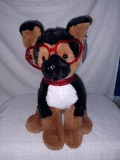 FAO Schwarz GERMAN SHEPHERD with Heart Glasses Plush 12"H NWT