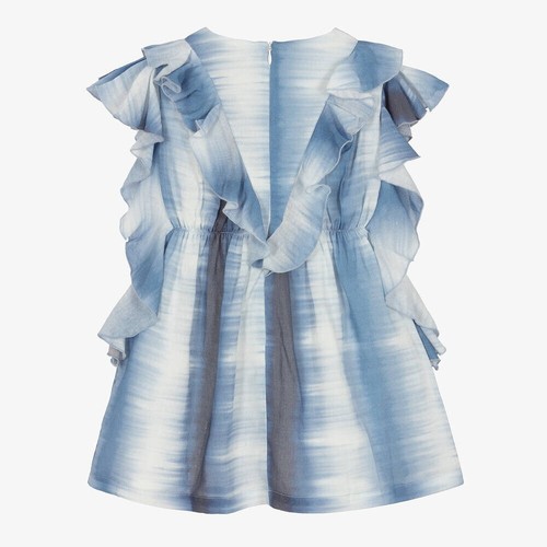 Chloé Girls Blue 4 Cotton Blue Gradient Dress Ruffles Mini Cap Sleeve $301 - Picture 4 of 16