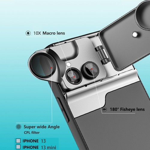 3-in-1 lens attachment fisheye CPL 10x macro lens + case set for iPhone 14 Plus - Picture 3 of 6