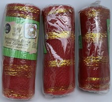 NEW/Set of 3 Deco Mesh Rolls Red wGold Metallic 6"x5yd ea Christmas Holiday Xmas