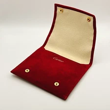 Cartier Watch Travel Pouch Carry Case Red Suede Pockets Accessory Case 13cm 11cm