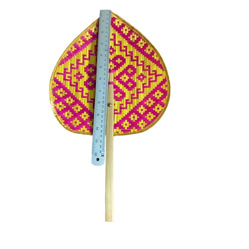 bamboo weave fan set5 gold fabric hem Bodhi shape cultural Thai gift souvenir - Picture 9 of 10