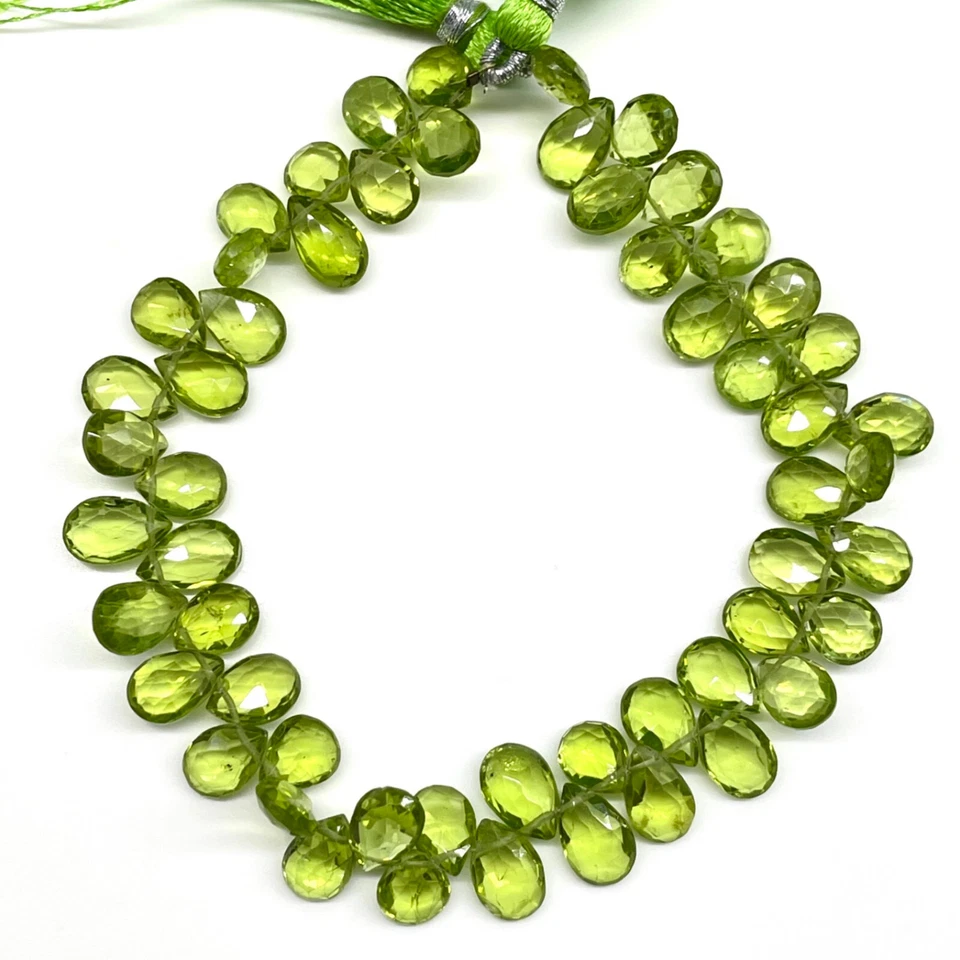 8 " Strand Natürlich Peridot 7.75-10mm Birne Gebohrt Mandel Briolette - Bild 2 von 4