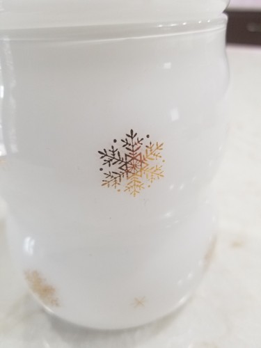 Tarro de caramelos vintage de vidrio blanco y dorado copos de nieve decoración del hogar 7" de alto - Imagen 2 de 7