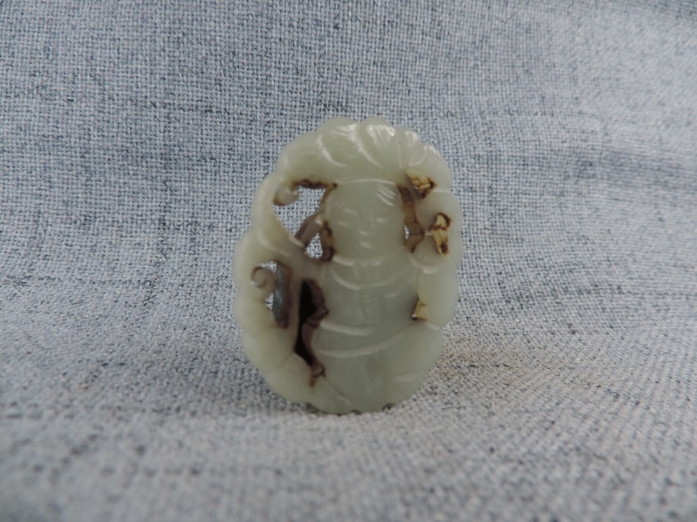 Antique Chinese Hetian Jade Hollow Sculpture Figure Pattern Jade Pendant
