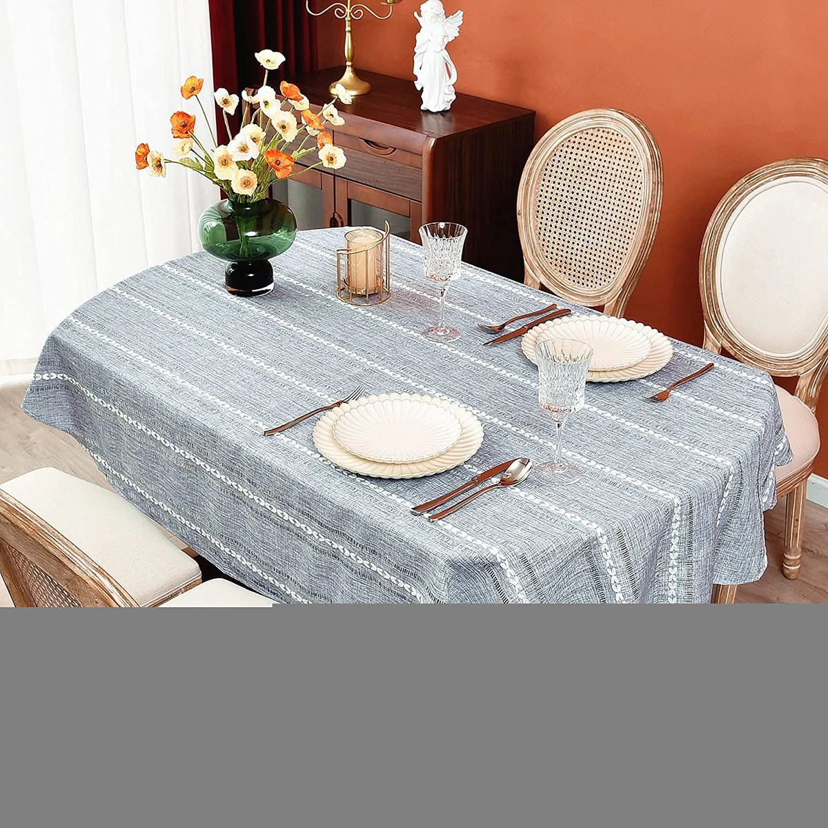 Gray oval sale tablecloth