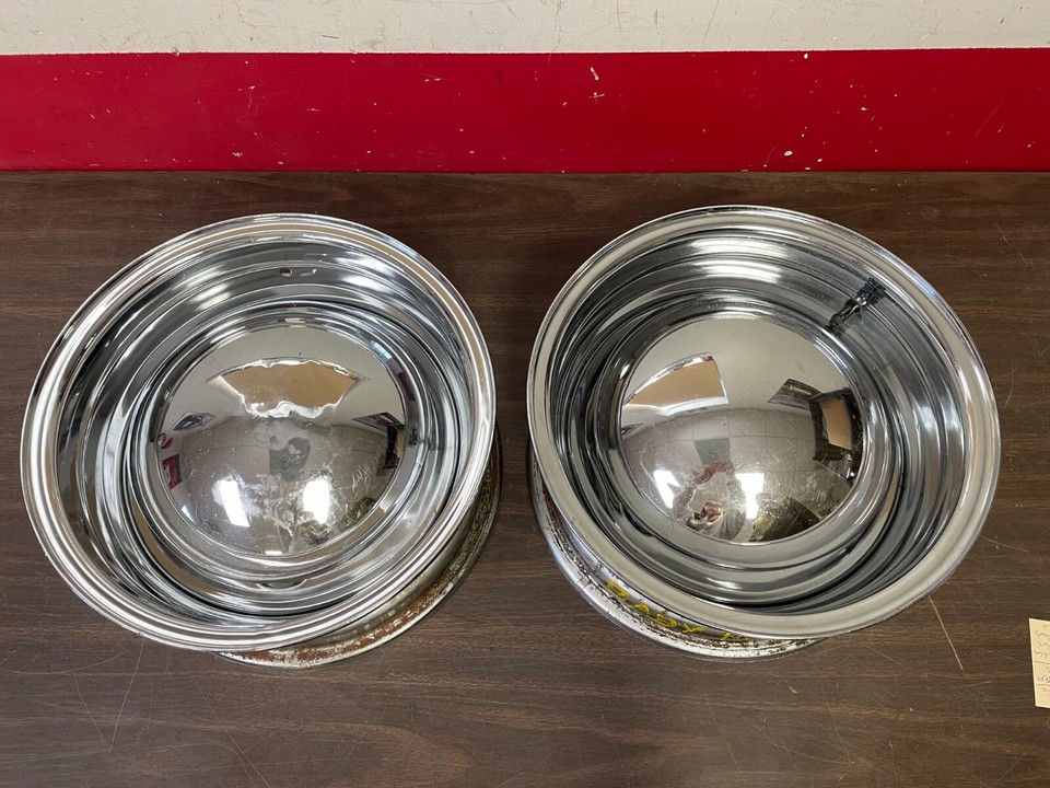 PAIR OF VINTAGE FORD MOPAR 14X6 BABY MOON CHROME WHEELS SMOOTHIE 1224 ...