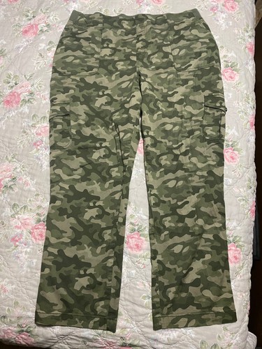 Catherines Cargo Pants Womens 1X 39x28 Pull On Green Camo Casual Camouflage - Picture 2 of 5