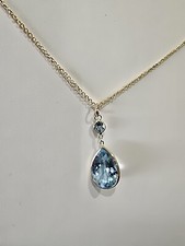 14k Yellow Gold Necklace With Genuine Natural Blue Topaz 10 15 Pear Shaped 18"