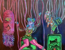 Original Acrylic Glow in the Dark Painting - Puppet Show