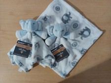 Lot of 2 Blankets and Beyond Blue White Elephant Security Blanket Lovey Nunu NEW