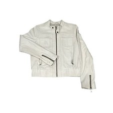 Gap 100% White Leather Bomber Jacket, Size S/m, Kb62