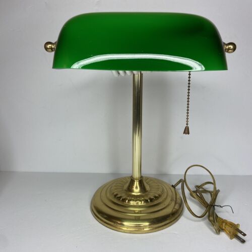 Lampe de bureau vintage banquiers abat-jour classique vert émeraude style milieu du siècle - Photo 1 sur 11