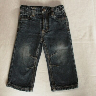 Jeans Hose blau Gr.74/80 Papagino Gummiband zum Verstellen Reißverschluß Knopf
